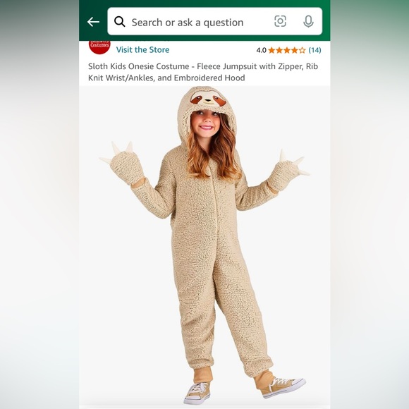 Sloth onesie/costume size large - brand new! Very soft - Picture 5 of 5